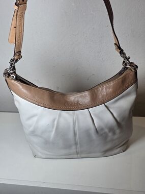 Coach Two-Tone Leather Hobo Bag in White and Tan